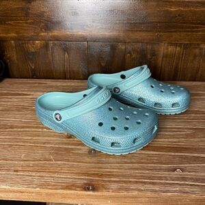 Crocs Kids Classic Glitter Slip On Clogs Size 4 Blue